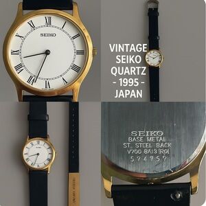 Minimalist Vtg Seiko Watch Gold & Black Roman Numerals, Japan Quartz Classic